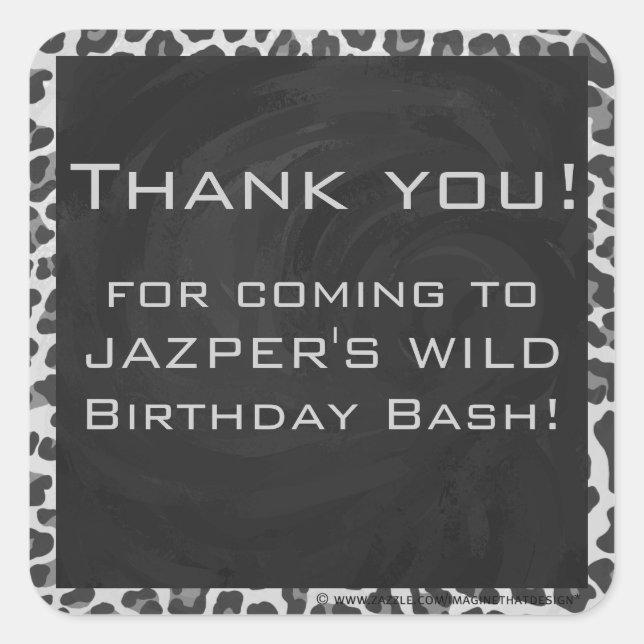 Sticker Carré Monogramme Empreinte de léopard noir et blanc (Devant)