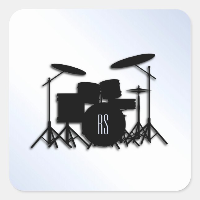 Sticker Carré Monogramme Ensemble à tambour Accent bleu (Devant)