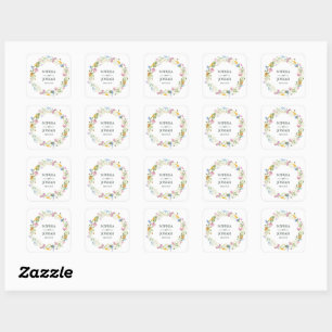 Sticker Carré Monogramme floral aquarelle élégante de fleurs sau
