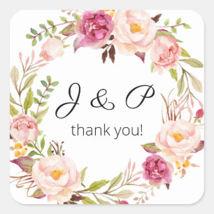 Sticker Carré Monogramme floral rose - Blanc