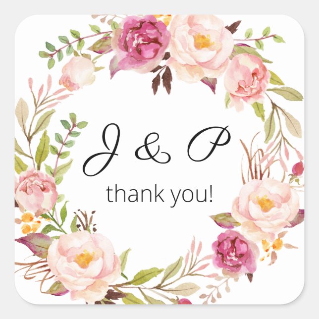 Sticker Carré Monogramme floral rose - Blanc (Devant)