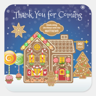Sticker Carré Monogramme Gingerbread Maison Cookies de Noël Bon