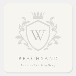 Sticker Carré Monogramme gris élégant classique Cimier de couron