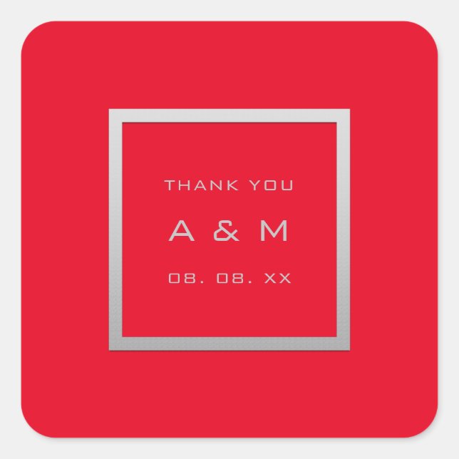 Sticker Carré Monogramme Gris Frame Argent Mariage Gris Rouge (Devant)
