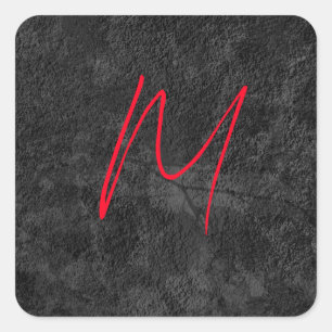 Sticker Carré monogramme gris unique nom rouge calligraphie init