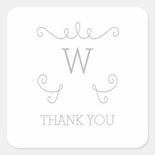 Sticker Carré Monogramme gris Whimsical Flourdissant Merci