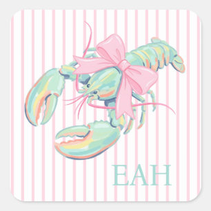 Sticker Carré Monogramme homard aquarelle pastel préparé