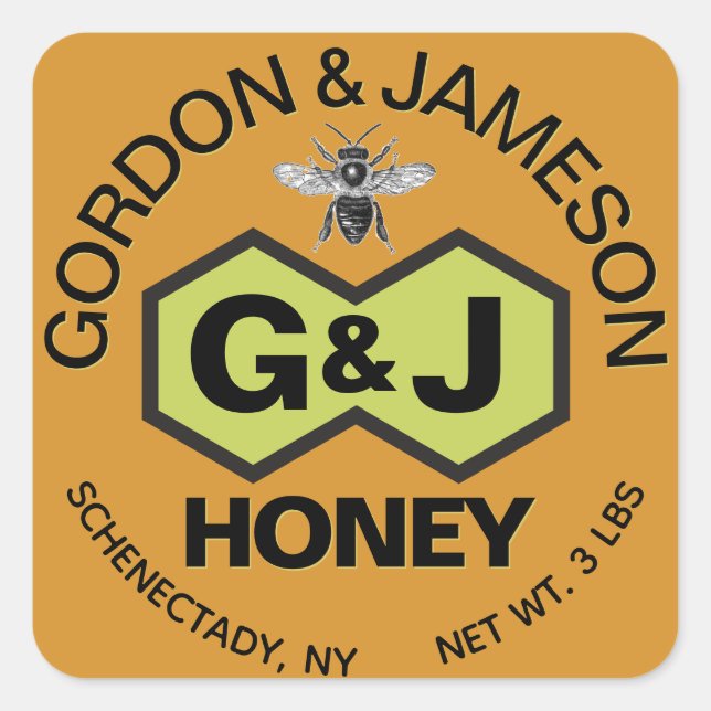Sticker Carré Monogramme Honey Jar Wedding Favoriser (Devant)