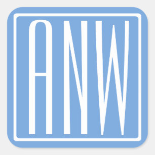 Sticker Carré Monogramme Initial 3 Moderne Gras   Bleu Clair