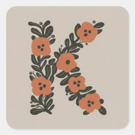 Sticker Carré Monogramme initial de germes floraux K
