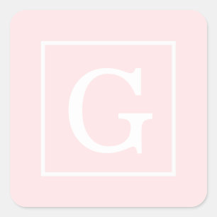 Sticker Carré Monogramme initial encadré blanc rose clair