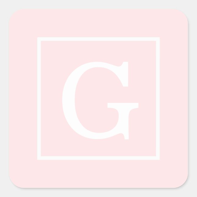 Sticker Carré Monogramme initial encadré blanc rose clair (Devant)