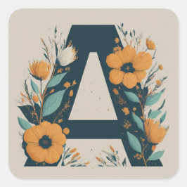 Sticker Carré Monogramme initial floral A
