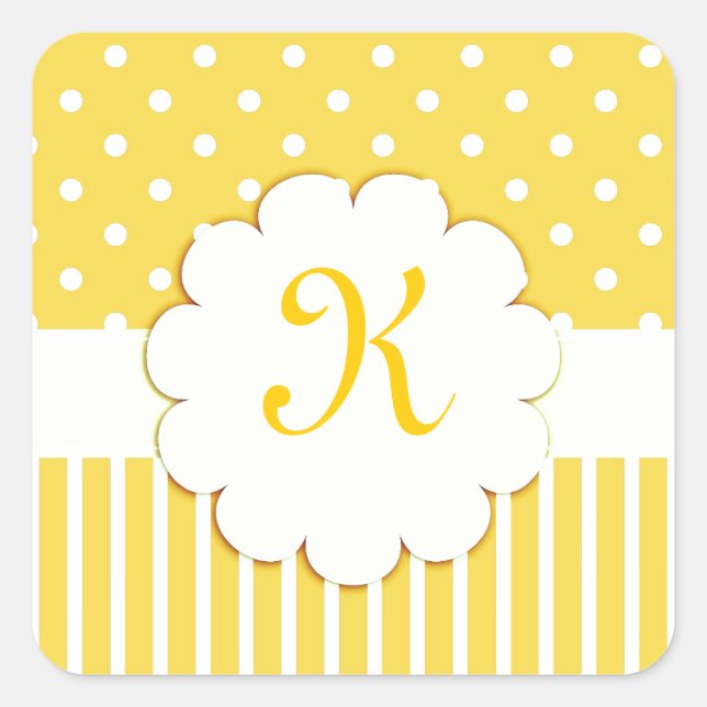 Sticker Carré Monogramme jaune avec Pois et rayures (Devant)