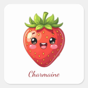 Sticker Carré Monogramme jolie fraise kawaii