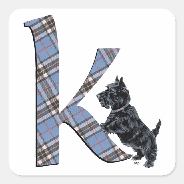 Sticker Carré Monogramme K Terrier Écossais (Devant)