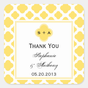 Sticker Carré Monogramme Lemon Jaune et blanc Quatrefoil Motif