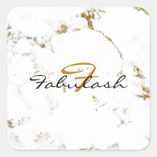 Sticker Carré Monogramme Marbre blanc Gold Parties scintillant N