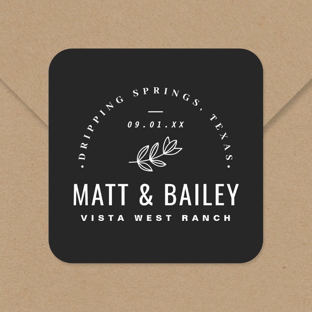 Sticker Carré Monogramme Mariage de fleurs modernes (Créateur téléchargé)