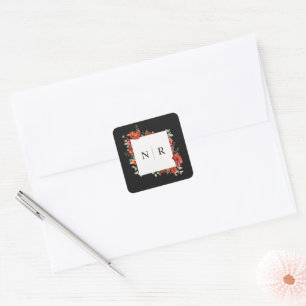 Sticker Carré Monogramme Mariage Delicate Poppy Dark Mariage