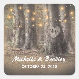 Sticker Carré Monogramme Mariage Rustique Arbre et Chaîne