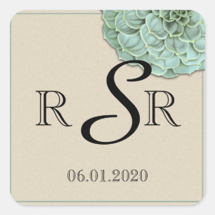 Sticker Carré Monogramme Mariage Succulent Sage