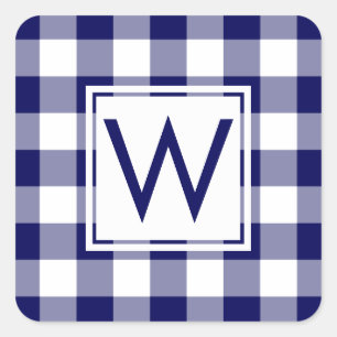 Sticker Carré Monogramme Marine et blanc En vichy Motif