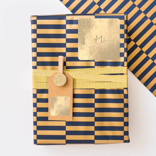 Sticker Carré Monogramme minimal en cuir de métal brillant (Créateur téléchargé)