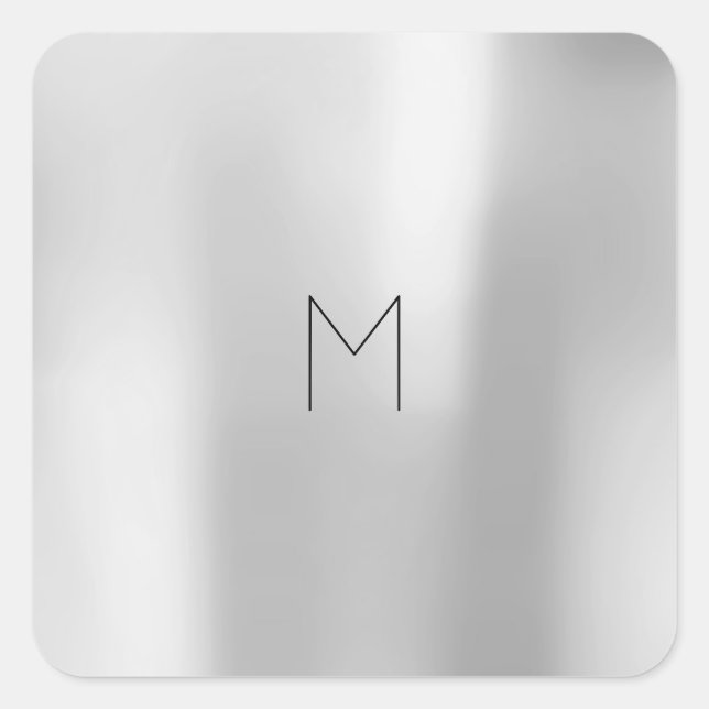 Sticker Carré Monogramme minimal métallique Marque gris argenté (Devant)