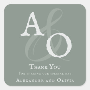 Sticker Carré Monogramme minimaliste Sage Green Merci Mariage