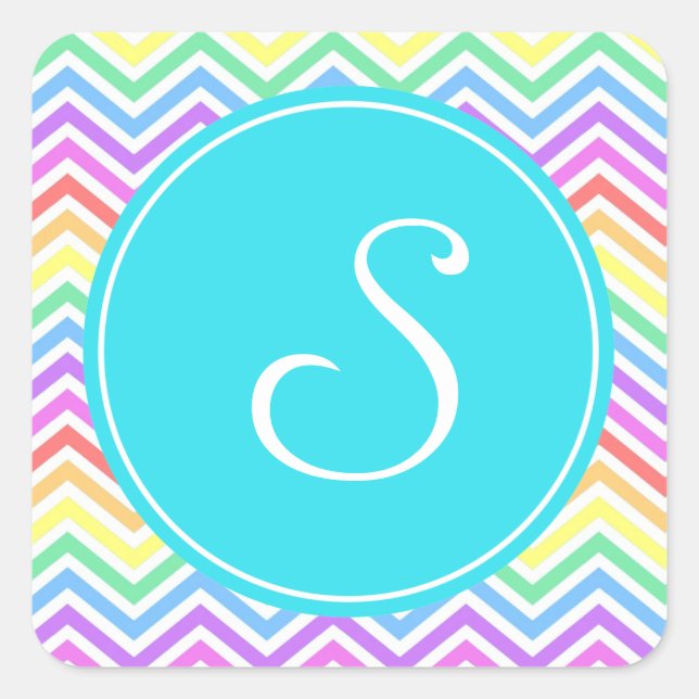 Sticker Carré monogramme moderne, cool, tendance chevron arc-en- (Devant)