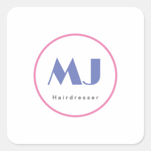 Sticker Carré Monogramme moderne élégant bleu blanc Coiffeuse