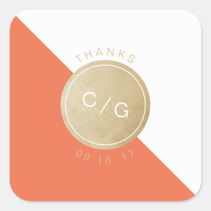 Sticker Carré Monogramme moderne minimaliste orange merci