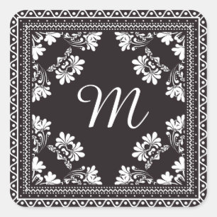 Sticker Carré Monogramme noir et blanc de Bandanna