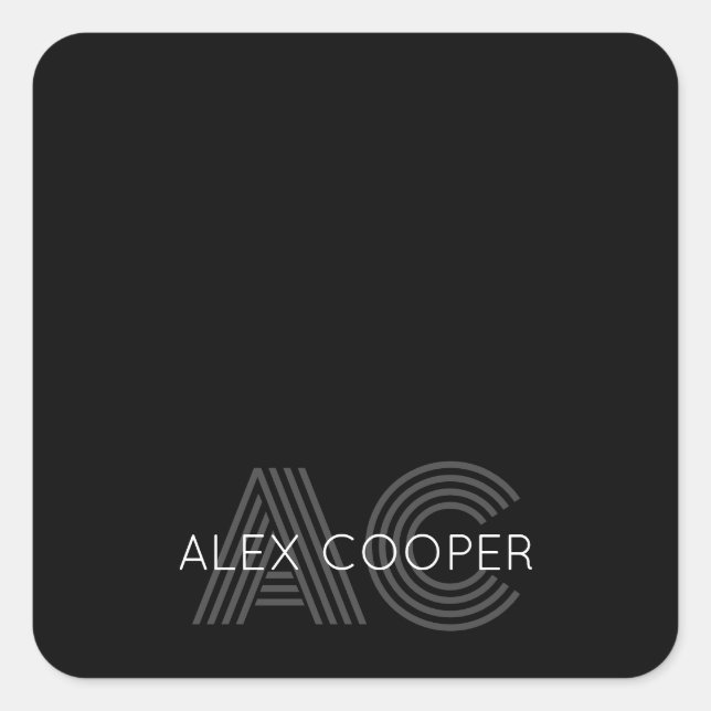 Sticker Carré Monogramme noir et blanc moderne (Devant)