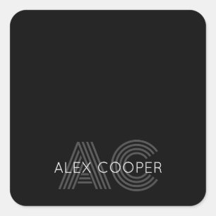 Sticker Carré Monogramme noir et blanc moderne