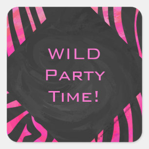 Sticker Carré Monogramme noir et rose chaud Zebra Design