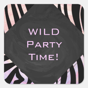 Sticker Carré Monogramme noir et rose Zebra