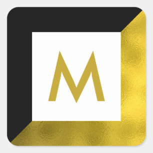 Sticker Carré Monogramme noir Faux Gold Foil