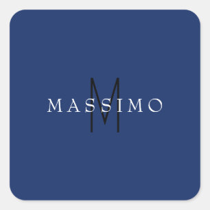 Sticker Carré Monogramme Noir Professionnel Bleu Votre Nom