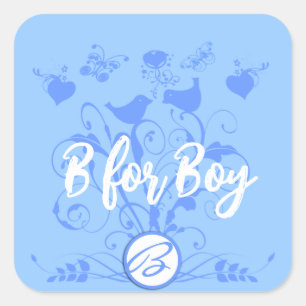 Sticker Carré Monogramme Oiseaux Mariages Coeurs Flèches Poudre