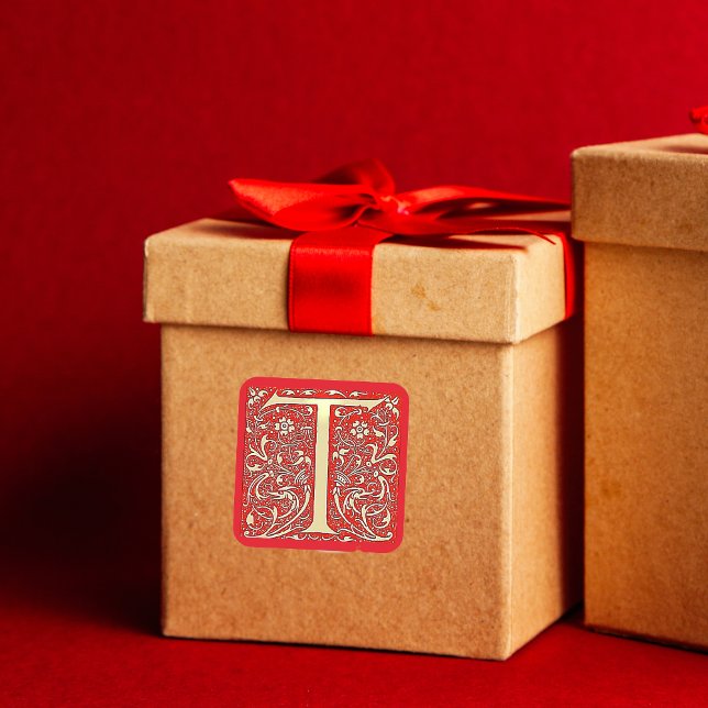 Sticker Carré Monogramme ornemental antique - T majuscule (Créateur téléchargé)