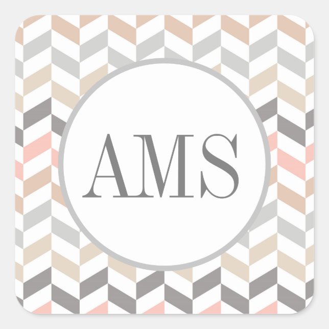 Sticker Carré Monogramme Pastel Herringbone (Devant)