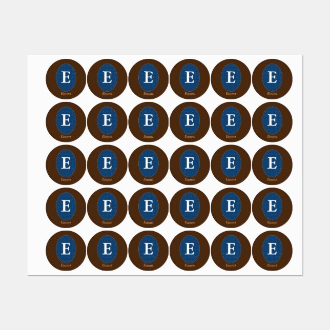 Sticker Carré Monogramme Personnalisé Bleu Élégant (Feuille)