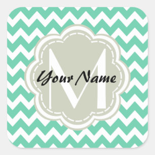 Sticker Carré Monogramme Personnalisé De Monnaie Chevron, Nom Pe
