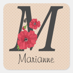 Sticker Carré monogramme personnalisé modifiable M texte fleur r
