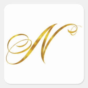 Sticker Carré Monogramme personnalisé N Faux Gold Foil Monogramm
