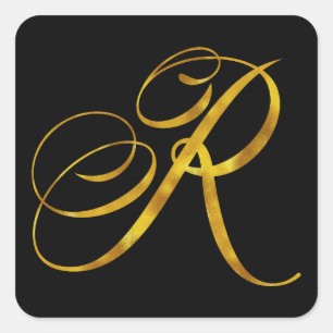 Sticker Carré Monogramme personnalisé R Faux Gold Foil Monogramm