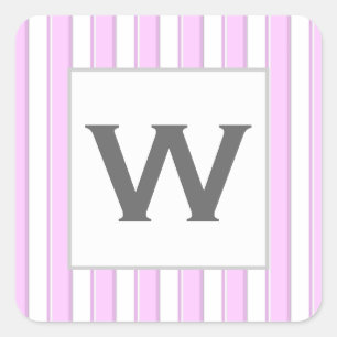 Sticker Carré Monogramme personnalisé Rayures roses sur fond bla