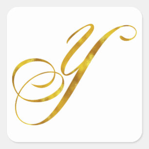 Sticker Carré Monogramme personnalisé Y Faux Gold Foil Monogramm